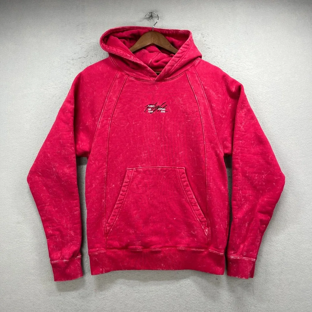 Jordan Hoodie Mens XS Red Acid Wash Flight Tour Cruising Altitude Graphic Fleece